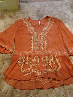 Free People Sheer Beaded  Embroidered V-Neck Tunic .